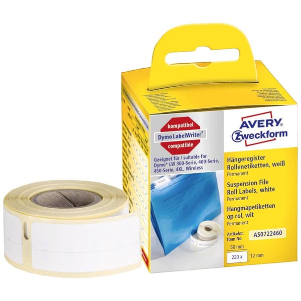 Avery-Zweckform Etikettrulle Kompatibel Ersätter DYMO 99017, S0722460 50 x 12 mm Papper Vit 220 st Permanent Etiketter