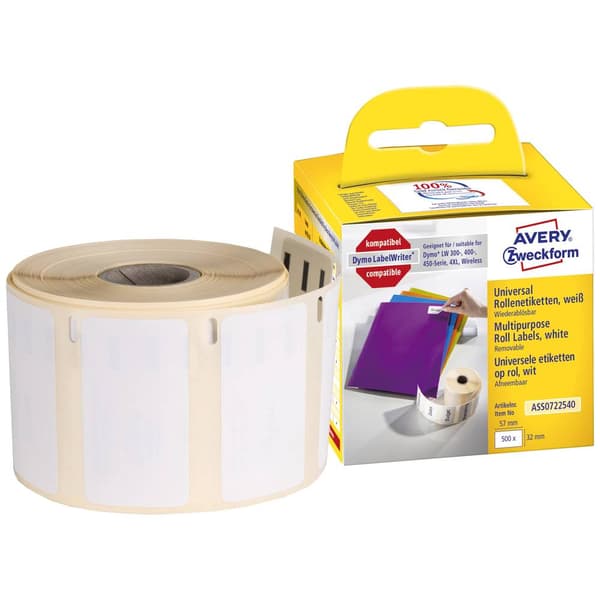 Avery-Zweckform Etikettrulle Kompatibel Ersätter DYMO, Seiko 11354, S0722540 57 x 32 mm Papper Vit 500 st Repositionerb