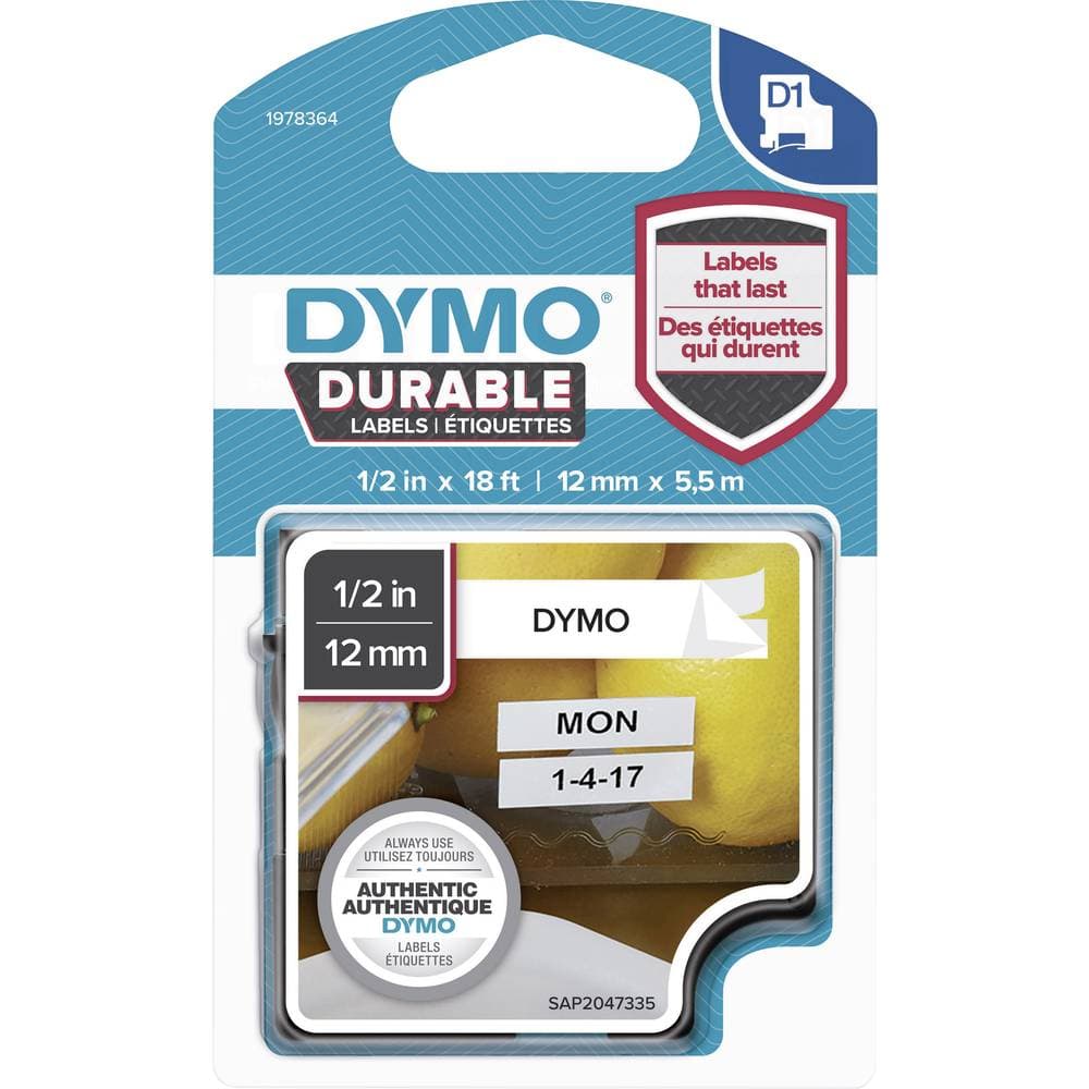 Märkband DYMO 1978364 Vinyl Bandfärg: Vit Skriftfärg: Svart 12 mm 5.5 m