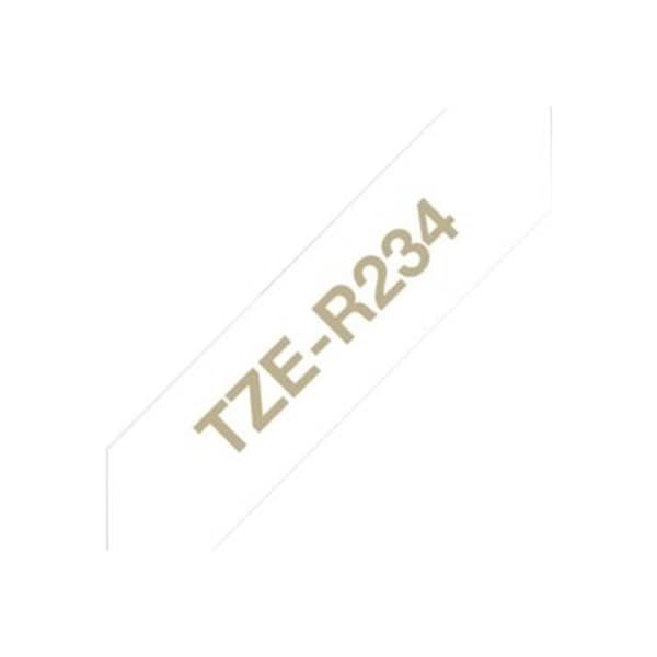 Märkband olaminerad textil Brother TZe, TZ TZe-R234 Bandfärg: Vit Skriftfärg:Guld 12 mm 4 m