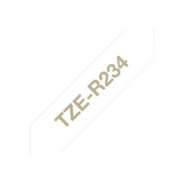 Märkband olaminerad textil Brother TZe, TZ TZe-R234 Bandfärg: Vit Skriftfärg:Guld 12 mm 4 m