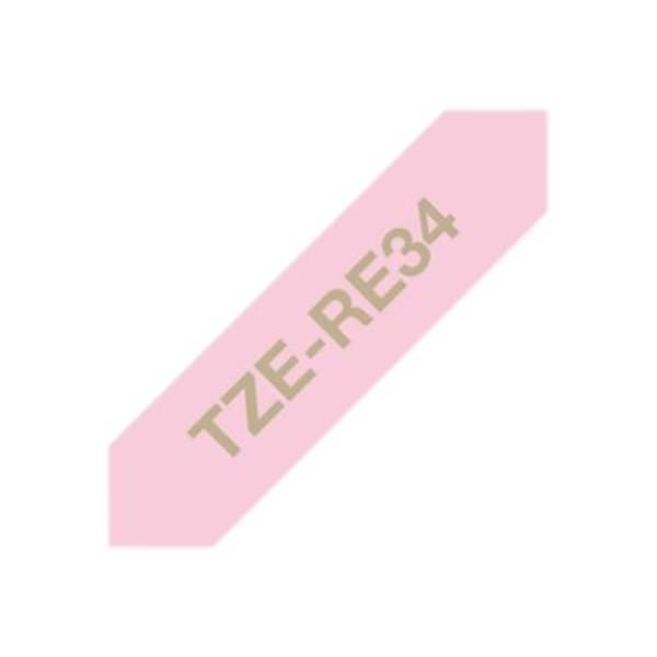 Märkband olaminerad textil Brother TZe, TZ TZe-RE34 Bandfärg: Rosa Skriftfärg:Guld 12 mm 4 m