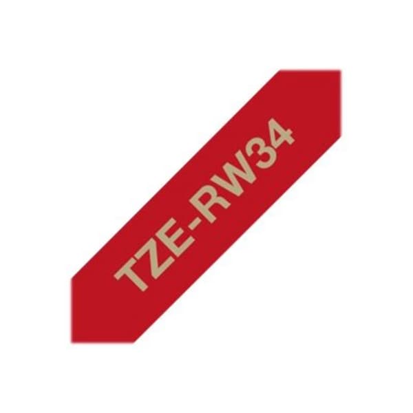 Märkband olaminerad textil Brother TZe, TZ TZe-RW34 Bandfärg: Vinröd Skriftfärg:Guld 12 mm 4 m
