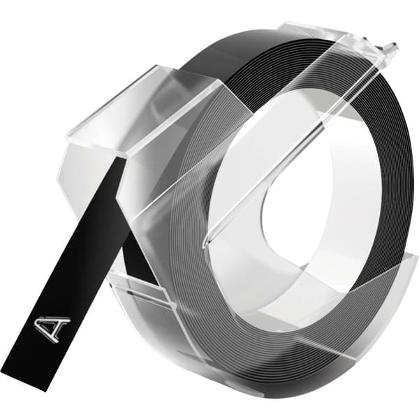 DYMO 3D Präglad tejp, etikettband Bandfärg: Svart (transparent) Skriftfärg: Vit 9 mm 3 m 520109