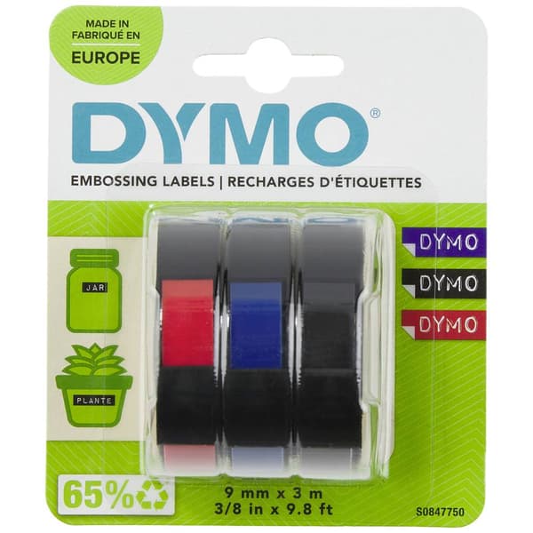 DYMO 3D Präglad tejp, etikettband Set 3 st Bandfärg: Blå-röd, Blå-svart Skriftfärg: Vit 9 mm 3 m S0847750