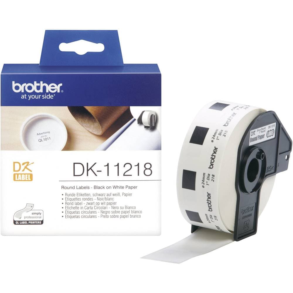 Brother Etikettrulle Ø 24 mm Papper Vit 1000 st Permanent DK11218 Universaletiketter
