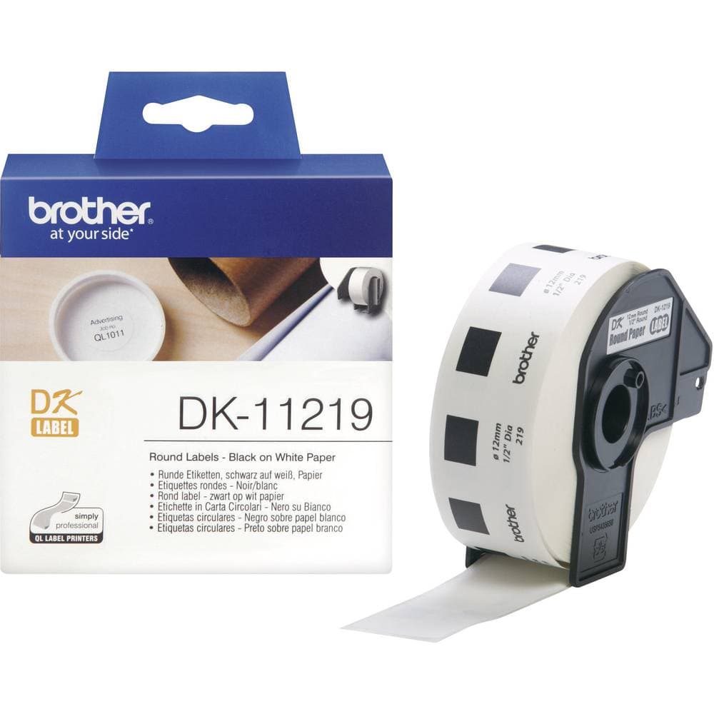 Brother Etikettrulle Ø 12 mm Papper Vit 1200 st Permanent DK11219 Universaletiketter