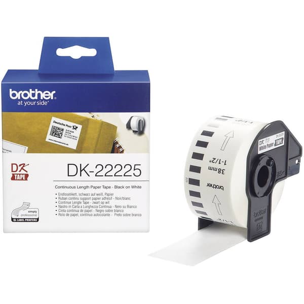 Brother DK-22225 Etikettrulle 38 mm x 30.48 m Papper Vit 1 st Permanent DK22225 Universaletiketter