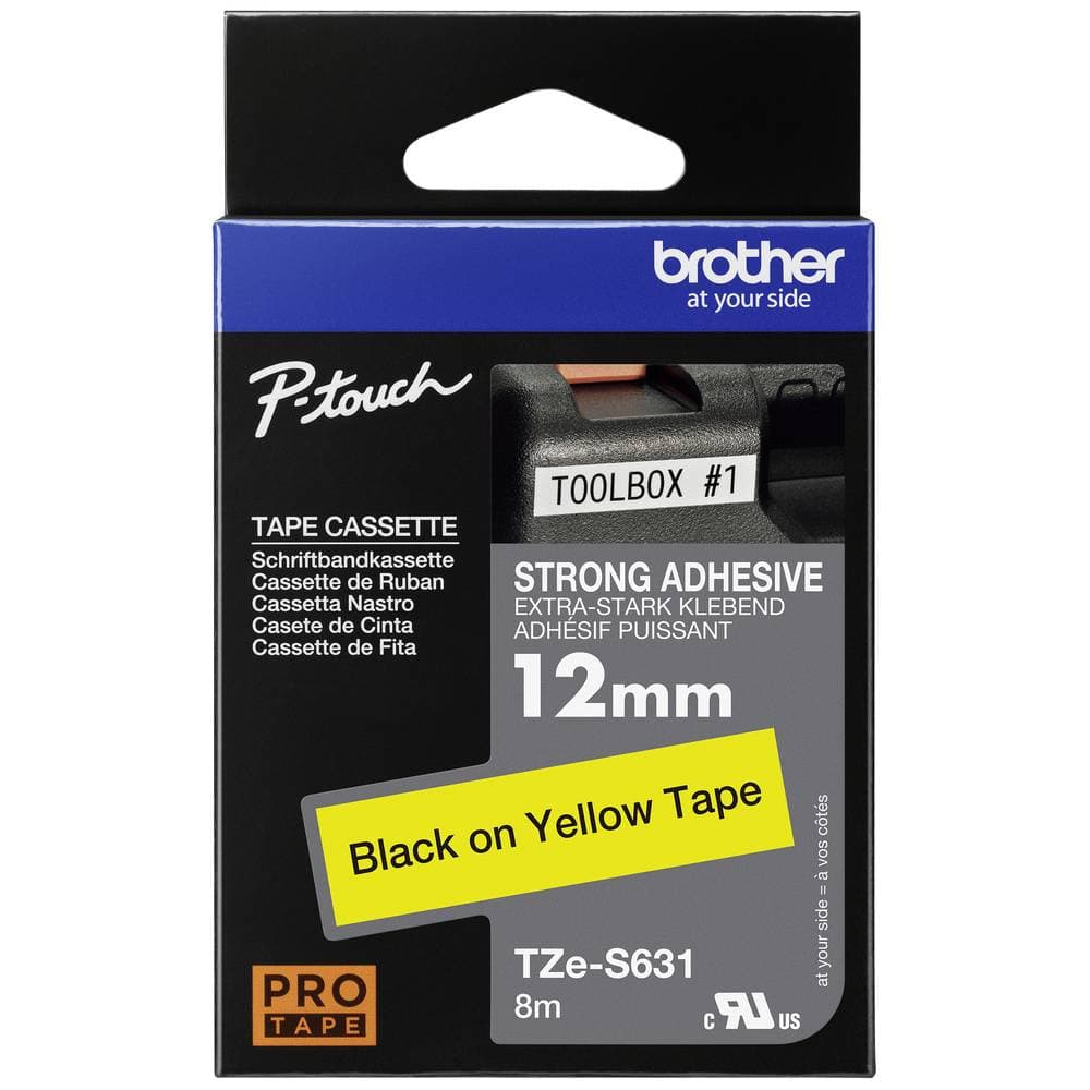 Märkband extras starkt lim Brother TZe-S631 Bandfärg: Gul Skriftfärg: Svart 12 mm 8 m