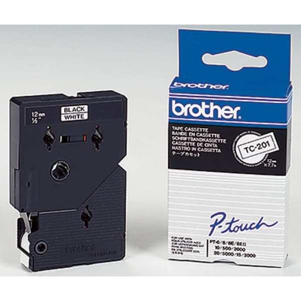 Märkband Brother TC TC-201 Bandfärg: Vit Skriftfärg:Svart 12 mm 7.7 m