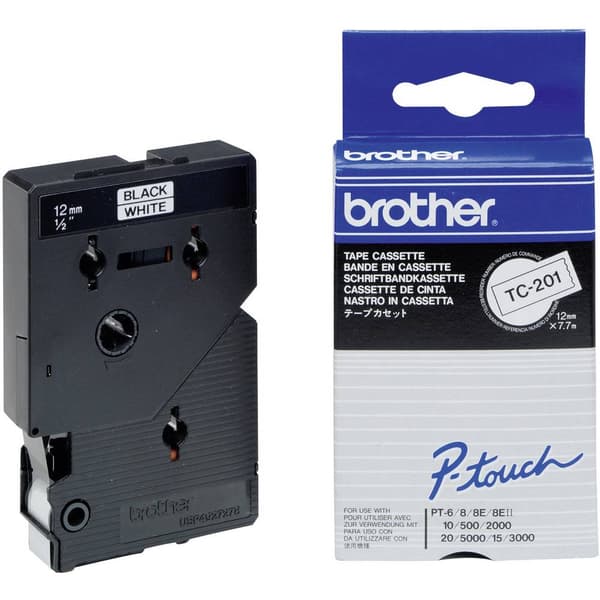 Märkband Brother TC TC-201 Bandfärg: Vit Skriftfärg:Svart 12 mm 7.7 m