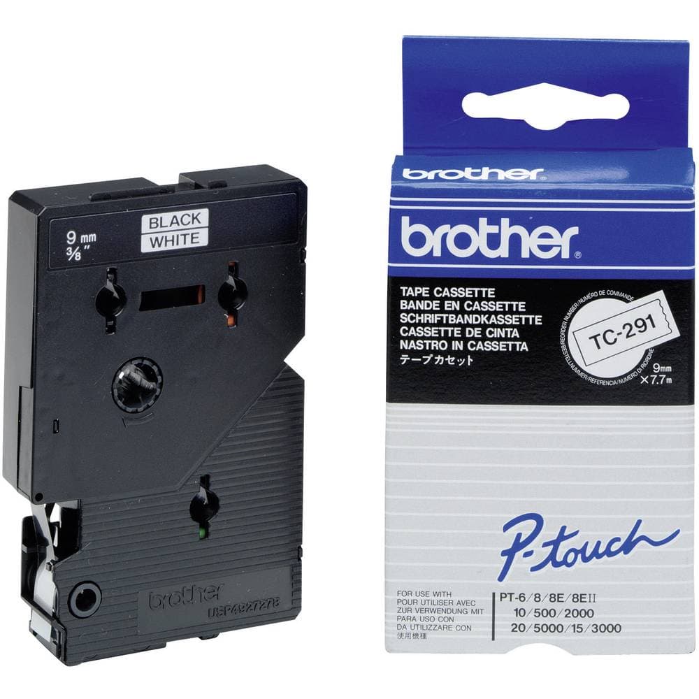 Märkband Brother TC-291 Bandfärg: Vit Skriftfärg: Svart 9 mm 7.7 m