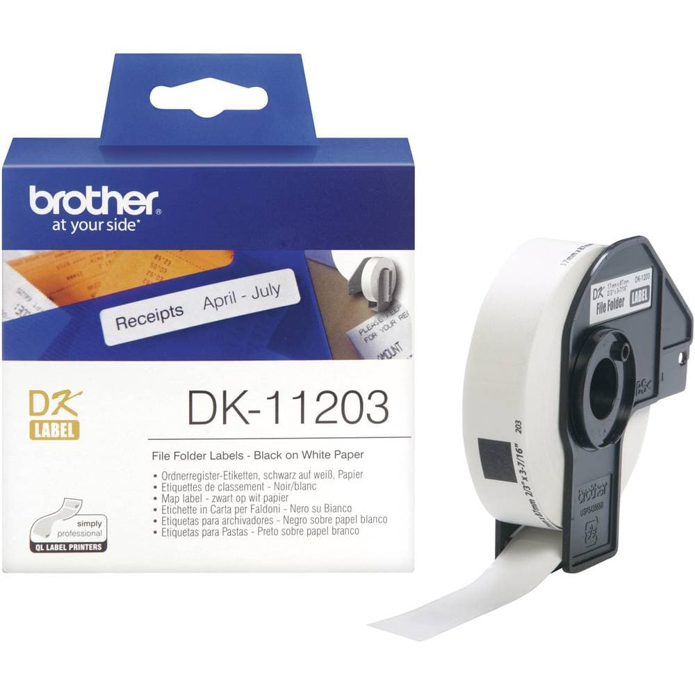 Brother Etikettrulle 17 x 87 mm Papper Vit 300 st Permanent DK11203 Filetiketter