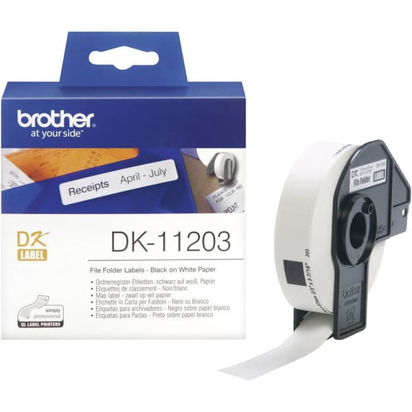 Brother DK-11203 Etikettrulle 17 x 87 mm Papper Vit 300 st Permanent DK11203 Filetiketter