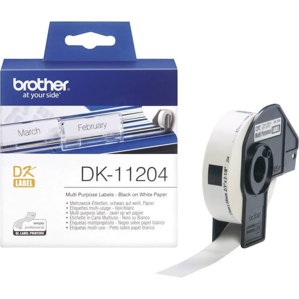 Brother DK-11204 Etikettrulle 54 x 17 mm Papper Vit 400 st Permanent DK11204 Adressetiketter