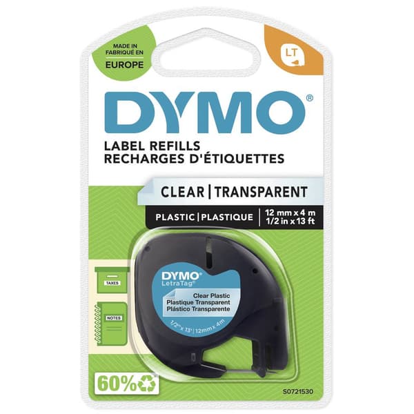 DYMO LT Märkband Bandfärg: Transparent Skriftfärg: Svart 12 mm 4 m S0721530