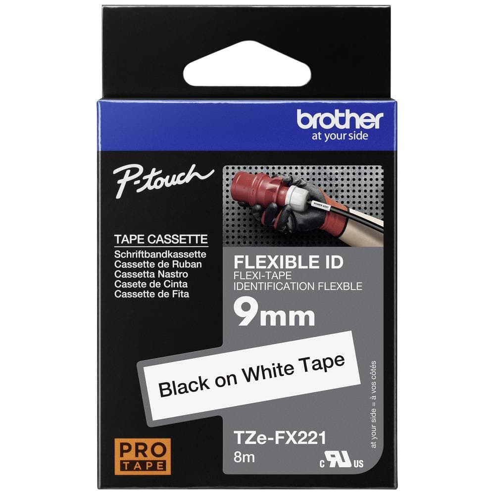Märkband flexibel Brother TZe-FX221 Bandfärg: Vit Skriftfärg: Svart 9 mm 8 m