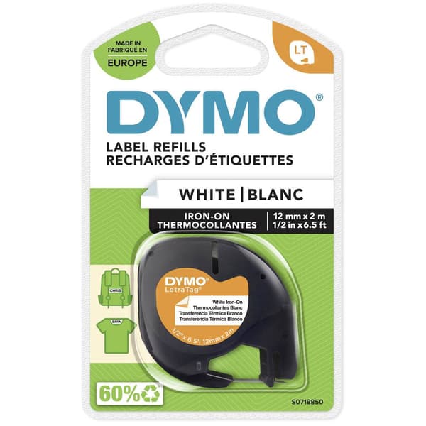 DYMO LT Märkband Bandfärg: Vit Skriftfärg: Svart 12 mm 2 m S0718850