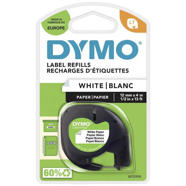 DYMO LT Märkband Bandfärg: Vit Skriftfärg: Svart 12 mm 4 m S0721510