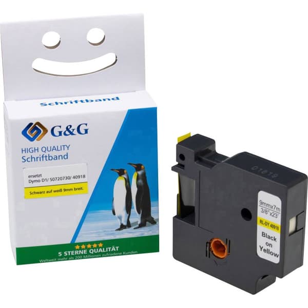 Märkband G&G 15567 Kompatibel Ersätter DYMO 40918 Bandfärg: Gul Skriftfärg: Svart 9 mm 7 m