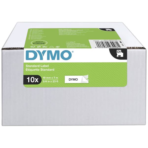 Märkband Set 10 st DYMO D1 2093098 Bandfärg: Vit Skriftfärg:Svart 19 mm 7 m