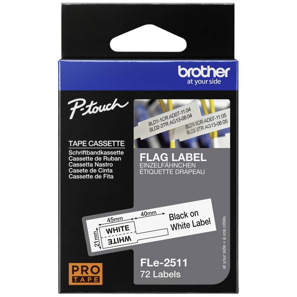 Märkband laminerad kabel-etikett Brother FLe-2511 Bandfärg: Vit Skriftfärg: Svart