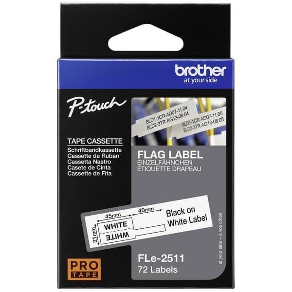 Märkband laminerad kabel-etikett Brother FLe FLe-2511 Bandfärg: Vit Skriftfärg:Svart