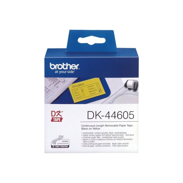 Brother DK-44605 Etikettrulle 62 mm x 30.48 m Papper Gul 1 st Repositionerbart DK44605 Universaletiketter