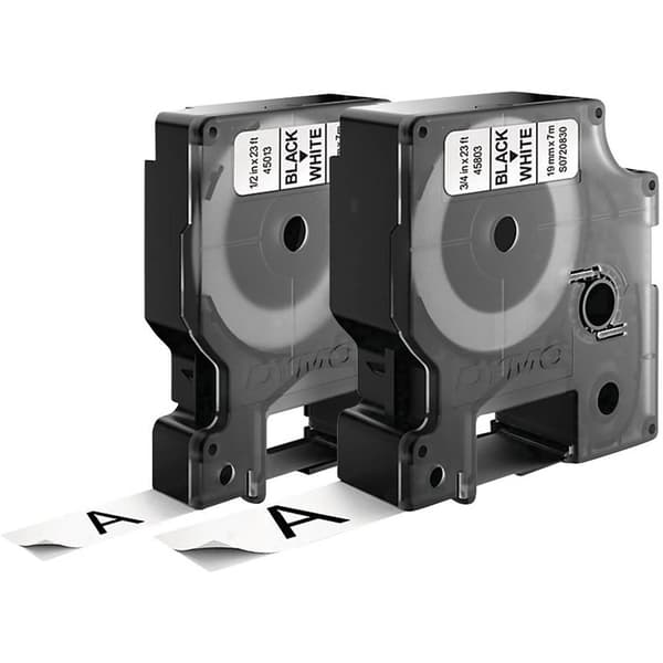DYMO 45013 + 45803 Märkband Set 2 st Bandfärg: Vit Skriftfärg: Svart 12 mm, 19 mm 7 m