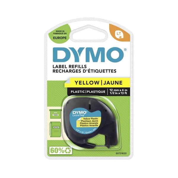 DYMO LT Märkband Bandfärg: Hypergul Skriftfärg: Svart 12 mm 4 m S0721620