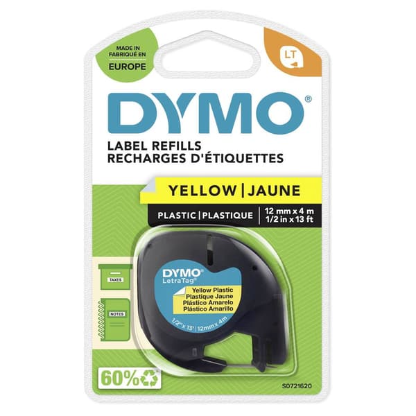 DYMO LT Märkband Bandfärg: Hypergul Skriftfärg: Svart 12 mm 4 m S0721620