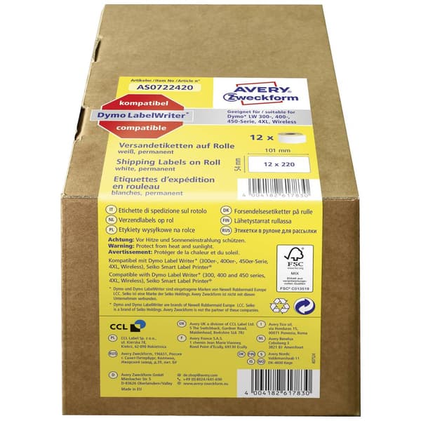 Avery-Zweckform Etiketter 101 x 54 mm Papper Vit 1 st Permanent AS0722420 Adressetiketter
