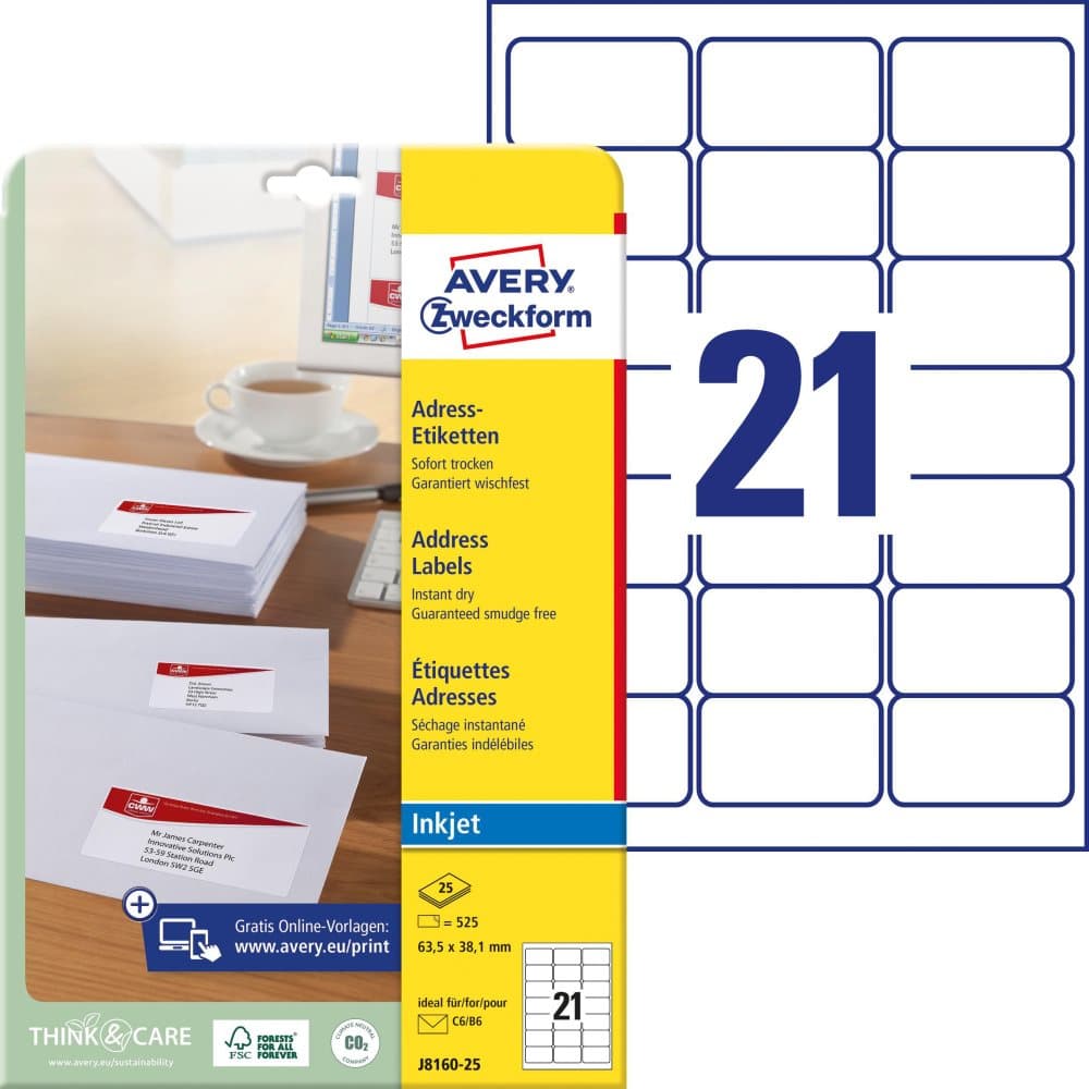 Etikett AVERY QD 63,5x38,1 525/FP