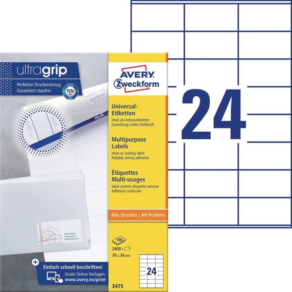 Etikett AVERY 70x36mm 2400/fp