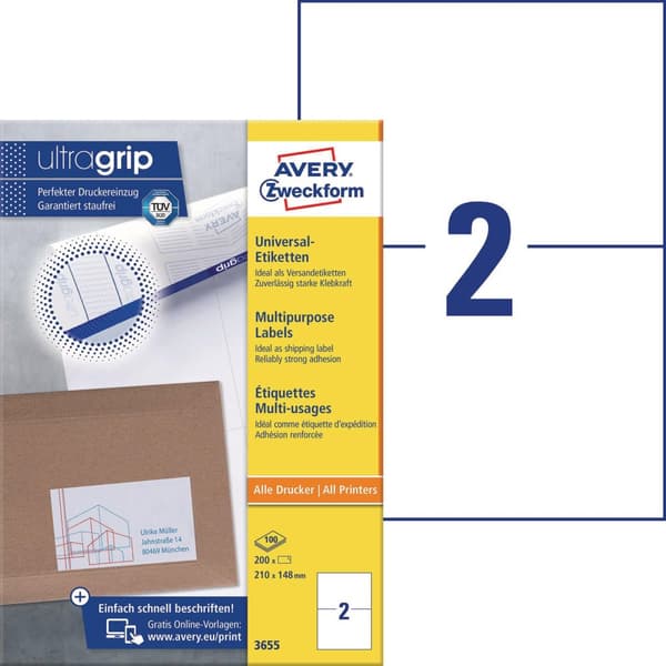 Etikett AVERY 210x148mm 200/fp