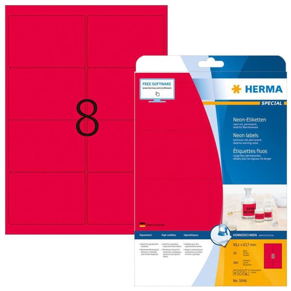 Etikett HERMA 99,1x67,7mm neonröd 160/fp