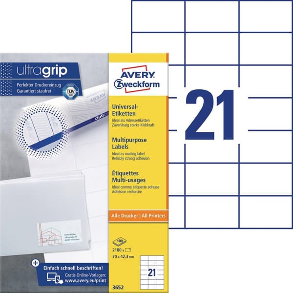 Etikett AVERY 70x42,3mm 2100/fp