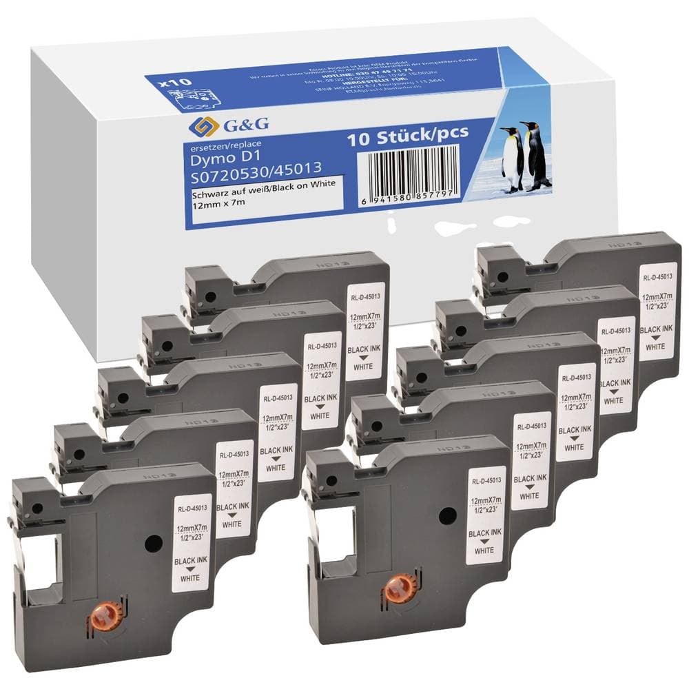 Märkband G&G 19332 Bandfärg: Vit Skriftfärg: Svart 12 mm 7 m