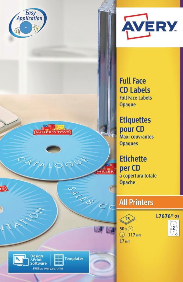 Etikett AVERY CD laser/inkjet 50/fp