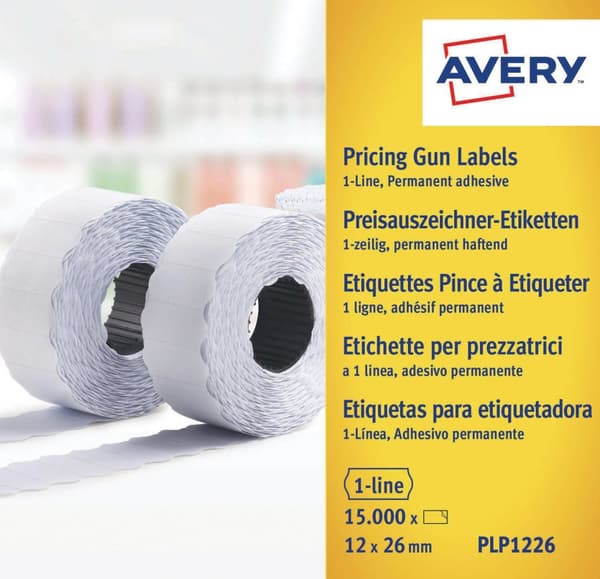 Prisetikett AVERY 1-rad 26x12mm 15000/fp