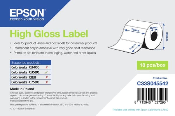 Epson - Blanke udstansede etiketter - 76 x 51 mm 610 etiketter (1 rulle(r) x 610) - til TM C3500 (C33S045542)