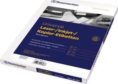 Soennecken universaletiketter 70x37mm 2400 st./förp. - Vit - Rektangel - Permanent - Papper - Laser/Bläckstråle - 70 mm (5760)