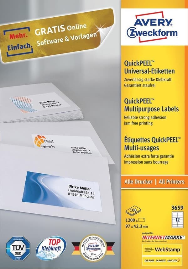 Avery 3659 hvid printeretiket
