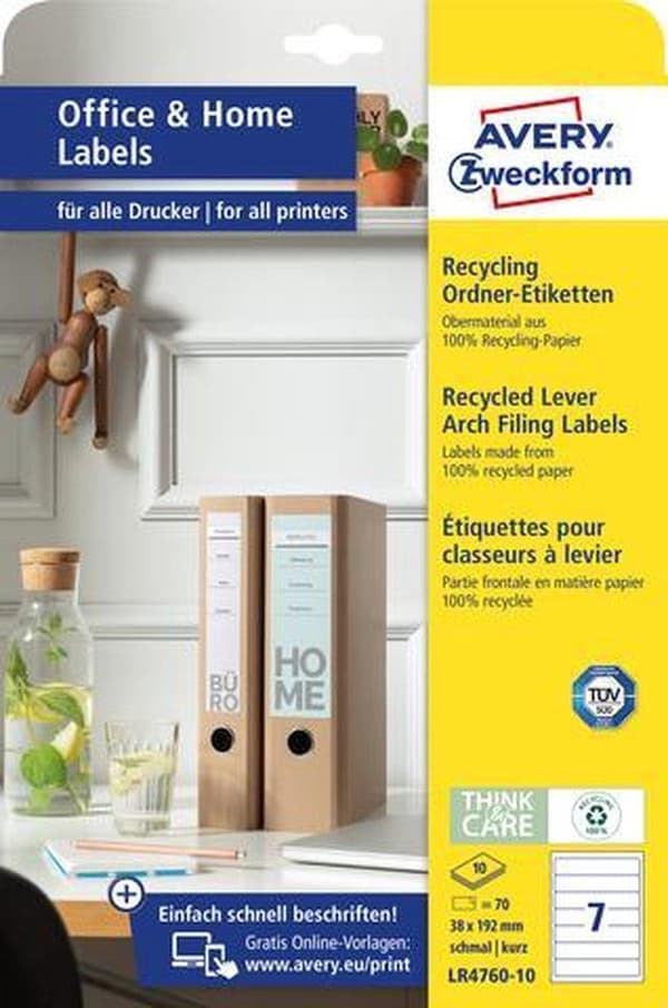 Avery Etiketter Zweckform 192 X 38 Mm Återvunnet papper 70 stycken