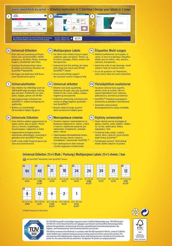 Private label Avery 4781 Universal Label 97x42.mm Vit