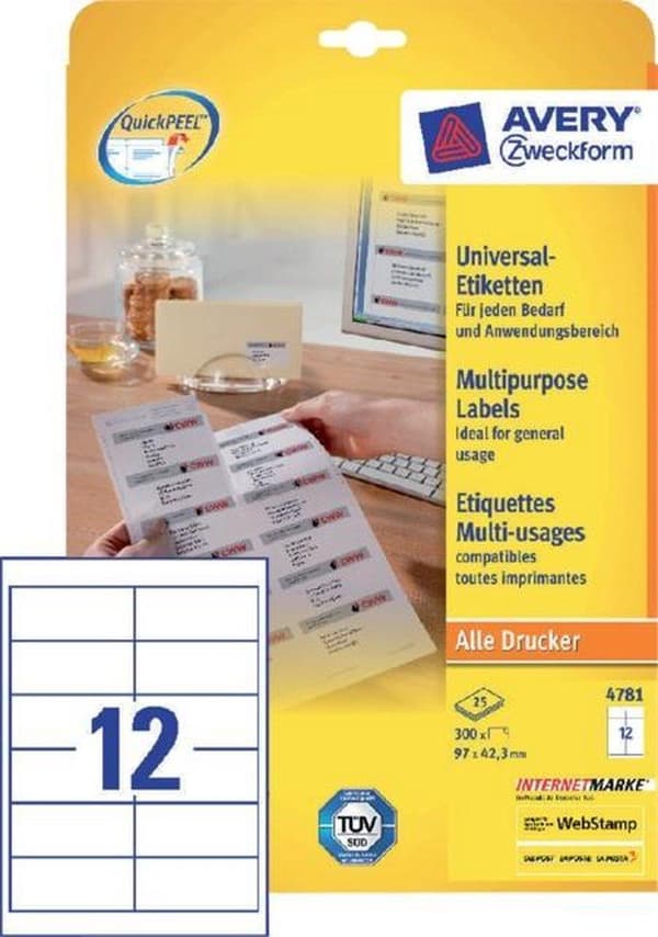 Private label Avery 4781 Universal Label 97x42.mm Vit