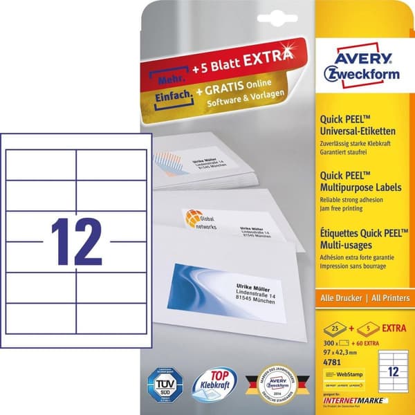 Private label Avery 4781 Universal Label 97x42.mm Vit