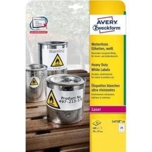AVERY Zweckform L4718-20 säänkestävät kalvotarrat (480 tarraa, 70x37mm A4, erittäin vahva itseliimautuva, vedenpitävä, kestävä, tulostettava ulkokäytt