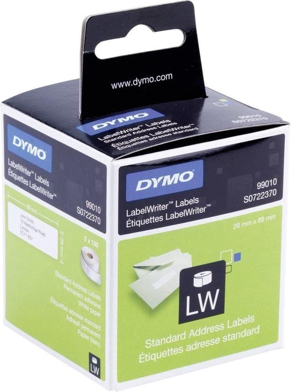 Dymo 99010 Adressetiketter - Vit - 89x28mm - 130 Etiketter