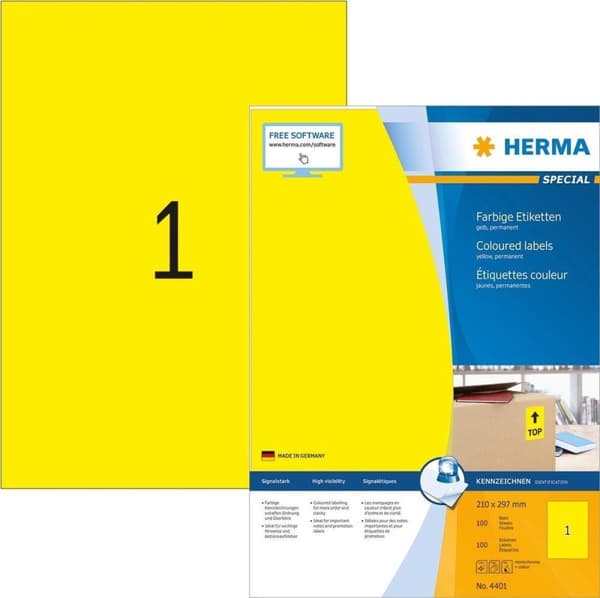 herma cl. märka. gul 210x297 100 ark DIN A4 100 st 4401